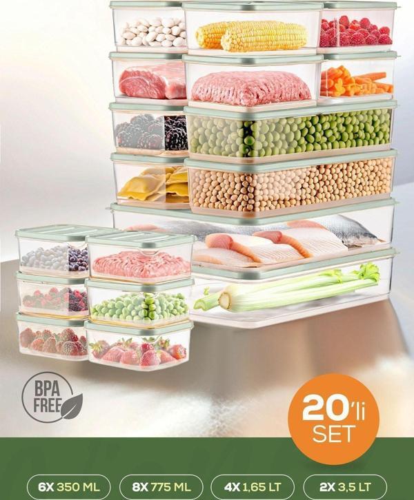 Vienev 20li Buzdolabı Düzenleyici Organizer Mikrodalgaya Uygun Difriz Saklama Kabı Mint - Image 1