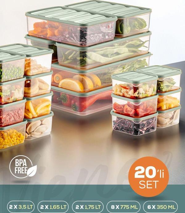 Vienev 20li Buzdolabı Düzenleyici Organizer Mikrodalgaya Uygun Difriz Saklama Kabı Mint - Image 1