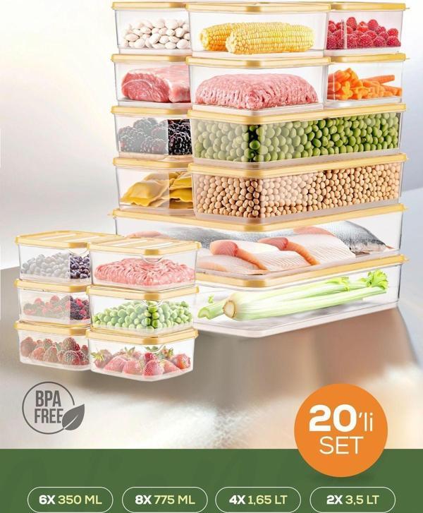Vienev 20li Buzdolabı Düzenleyici Organizer Mikrodalgaya Uygun Difriz Saklama Kabı Sarı - Image 1
