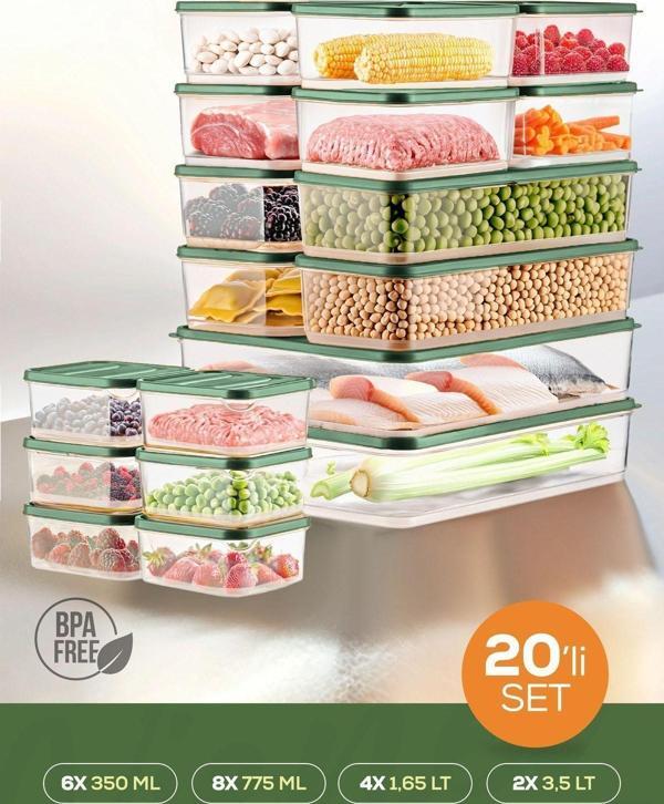 Vienev 20li Buzdolabı Düzenleyici Organizer Mikrodalgaya Uygun Difriz Saklama Kabı Yeşil - Image 1