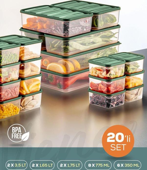 Vienev 20li Buzdolabı Düzenleyici Organizer Mikrodalgaya Uygun Difriz Saklama Kabı Yeşil - Image 1