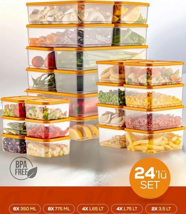 Vienev 24lü Buzdolabı Düzenleyici Organizer Mikrodalgaya Uygun Difriz Saklama Kabı Turuncu - Image 1