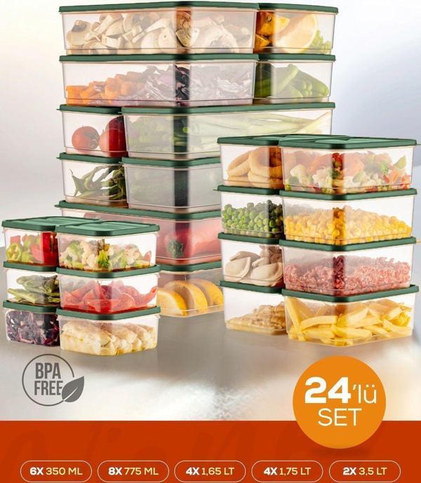 Vienev 24lü Buzdolabı Düzenleyici Organizer Mikrodalgaya Uygun Difriz Saklama Kabı Yeşil - Image 1