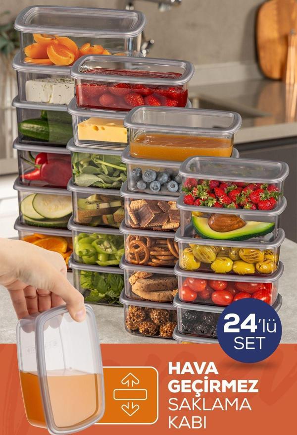Vienev 24lü Hava Geçirmez Saklama Kabı Seti Antrasit 6x(250-500-750-1200 ml) - Image 1