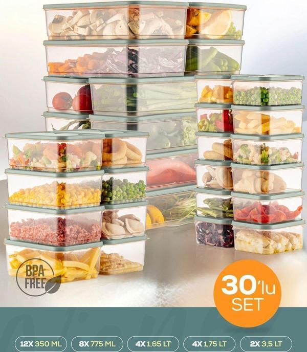 30lu Buzdolabı Düzenleyici Organizer Mikrodalgaya Uygun Difriz Saklama Kabı Mint - Image 1