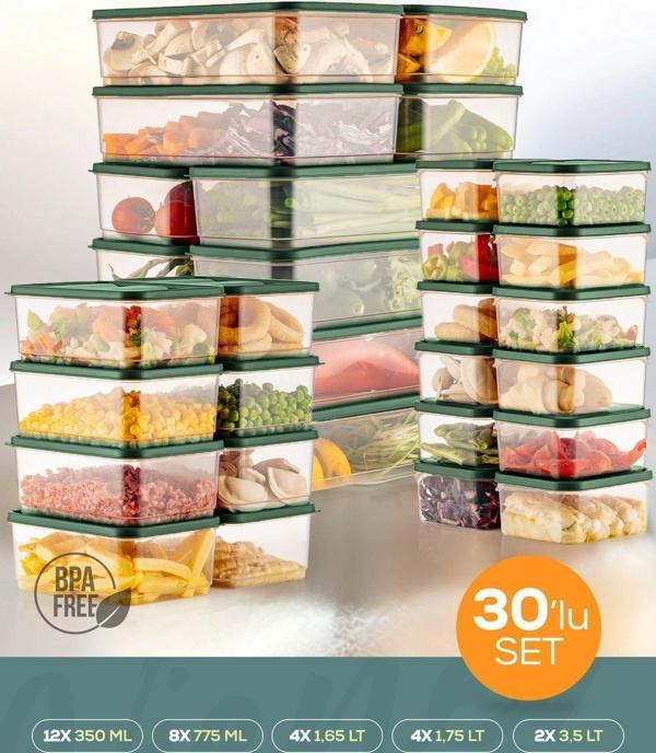 30lu Buzdolabı Düzenleyici Organizer Mikrodalgaya Uygun Difriz Saklama Kabı Yeşil - Image 1