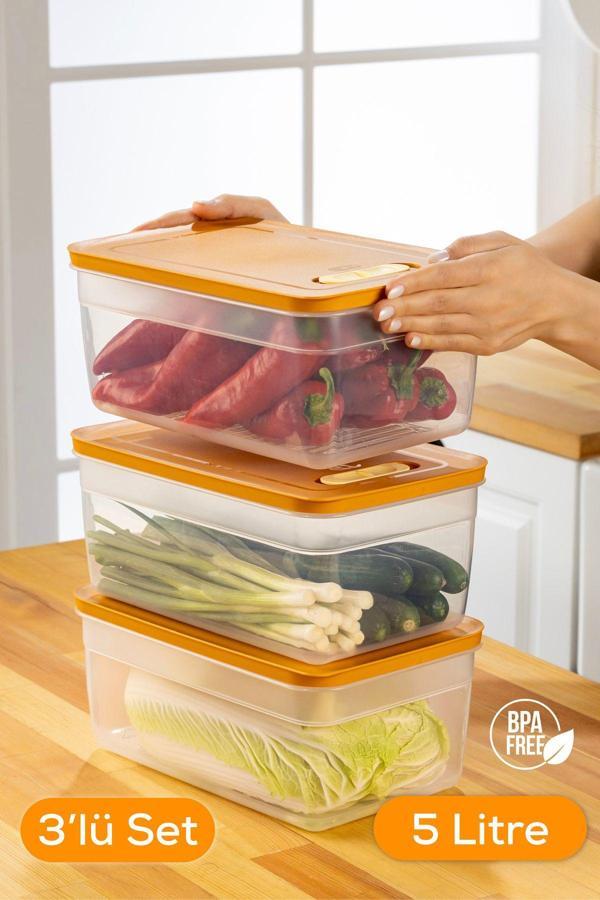 Vienev 3lü Ayarlı Sebze ve Meyve Saklama Kabı Turuncu 5 Litre - Image 1