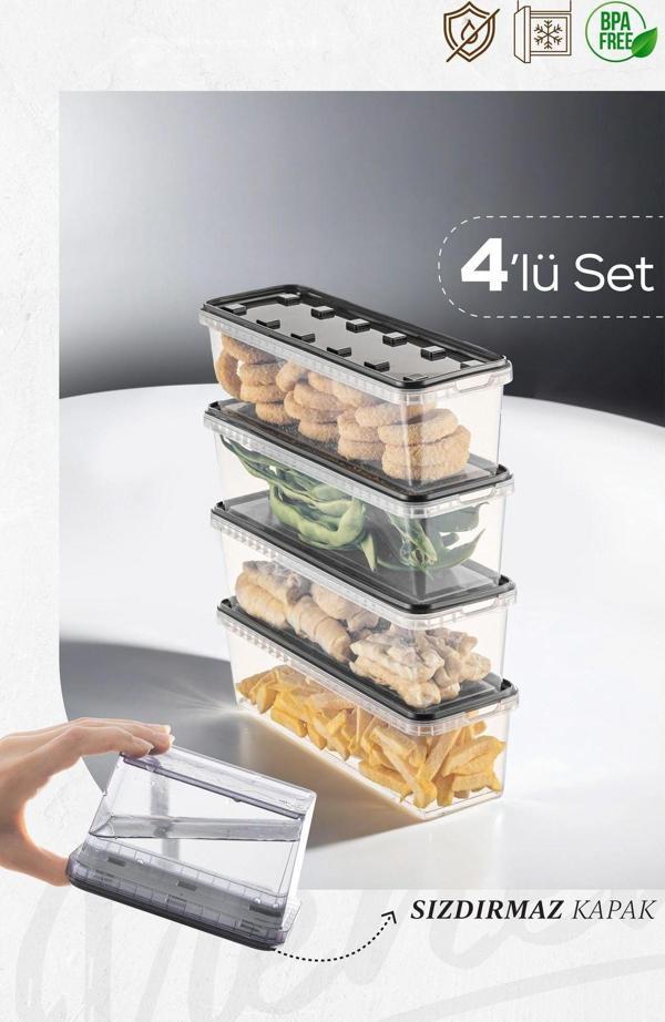 Vienev 4lü 1,4 Litre Block Buzdolabı Ve Derin Dondurucu Sızdırmaz Saklama Kabı Şeffaf Antrasit - Image 1