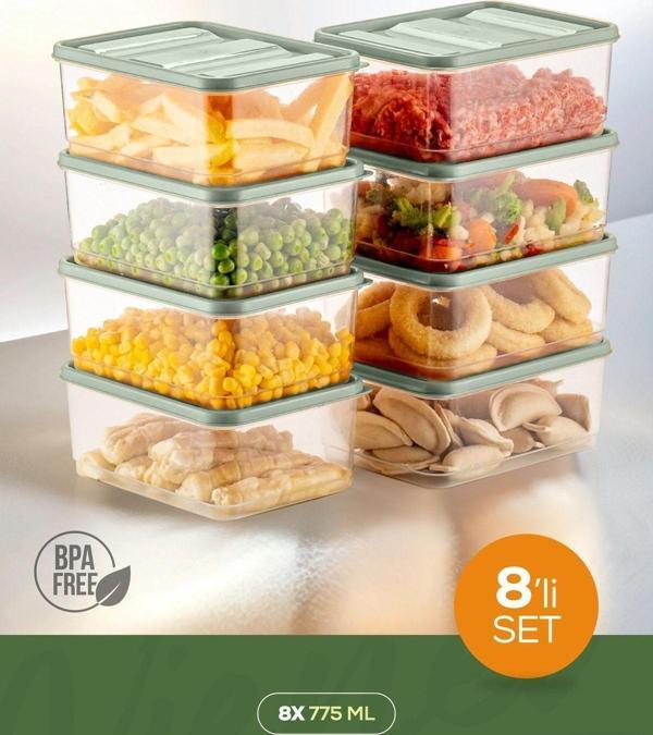 Vienev 8li Buzdolabı Düzenleyici Organizer Mikrodalgaya Uygun Difriz Saklama Kabı Mint - Image 1