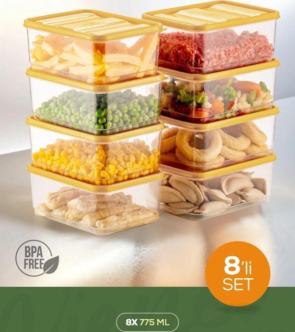 Vienev 8li Buzdolabı Düzenleyici Organizer Mikrodalgaya Uygun Difriz Saklama Kabı Sarı - Image 1