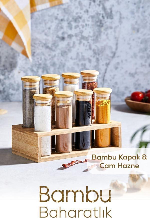 Vienev Bambu 8li Cam Baharatlık Standlı - Image 1