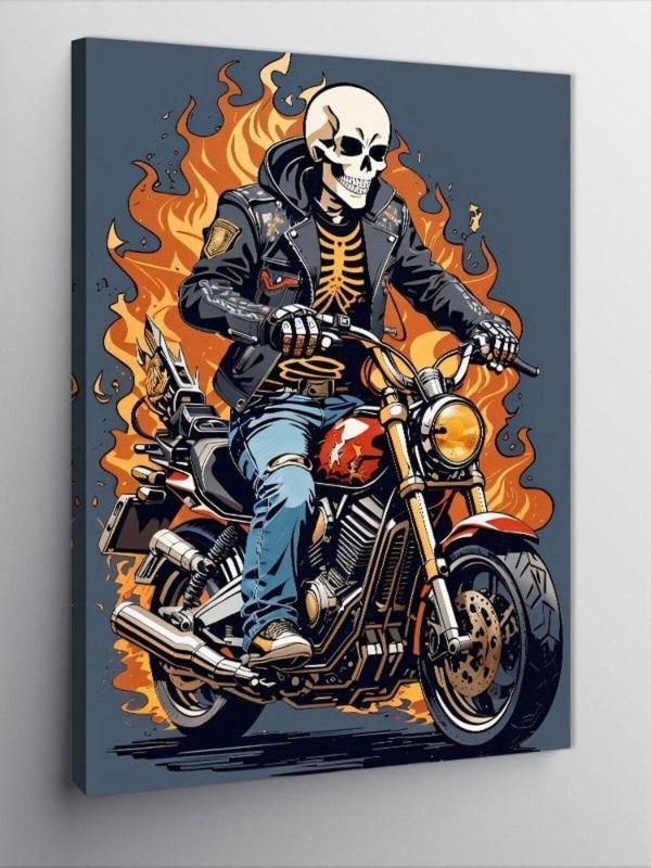 Ekart Kanvas Tablo Motosiklet Kullanan İskelet - Image 1