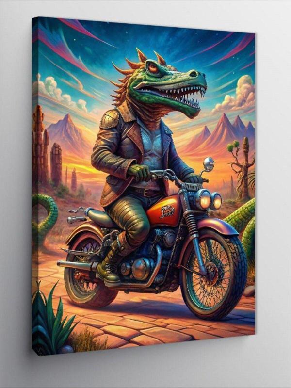 Ekart Kanvas Tablo Motorcu Timsah - Image 1