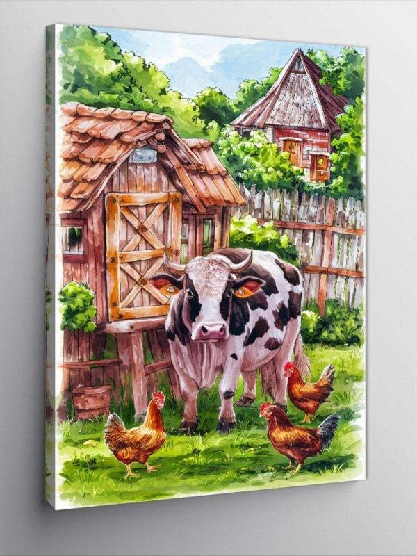 Ekart Kanvas Tablo Tavuklar Ve İnek - Image 1