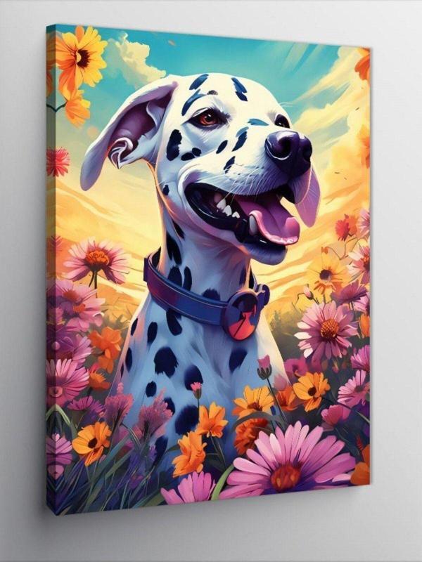Ekart Kanvas Tablo Dalmaçyalı Köpek Ve Çiçekler - Image 1