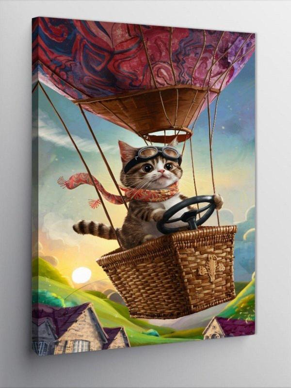 Ekart Kanvas Tablo Kedi Ve Uçan Balon - Image 1