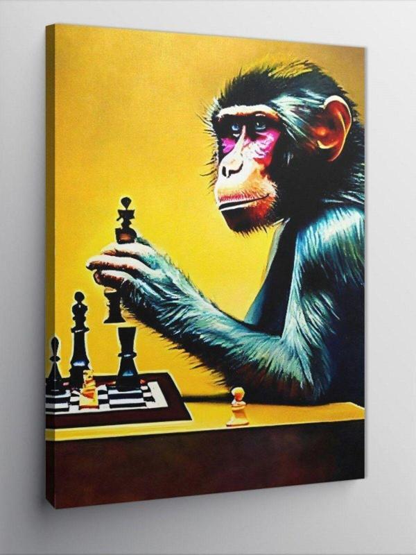 Ekart Kanvas Tablo Maymun Charlie Ve Satranç - Image 1