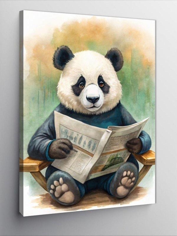 Ekart Kanvas Tablo Gazete Okuyan Panda - Image 1