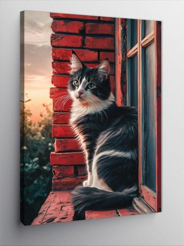 Ekart Kanvas Tablo Penceredeki Kedi - Image 1