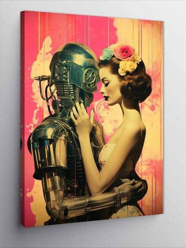 Ekart Kanvas Tablo Retro Kadın Ve Robot - Image 1