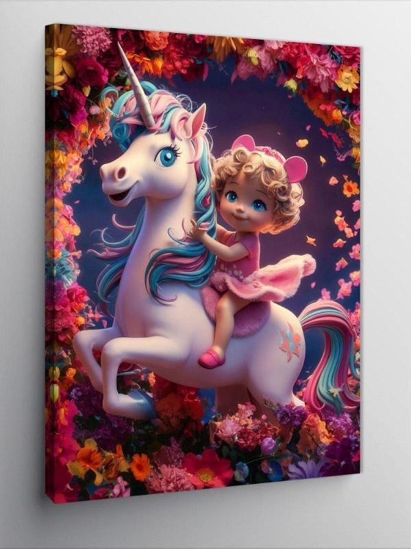 Ekart Kanvas Tablo Tek Boynuzlu At Ve Kız Çocuğu - Image 1