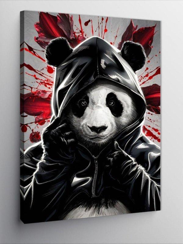 Ekart Kanvas Tablo Siyah Kapşonlu Panda - Image 1
