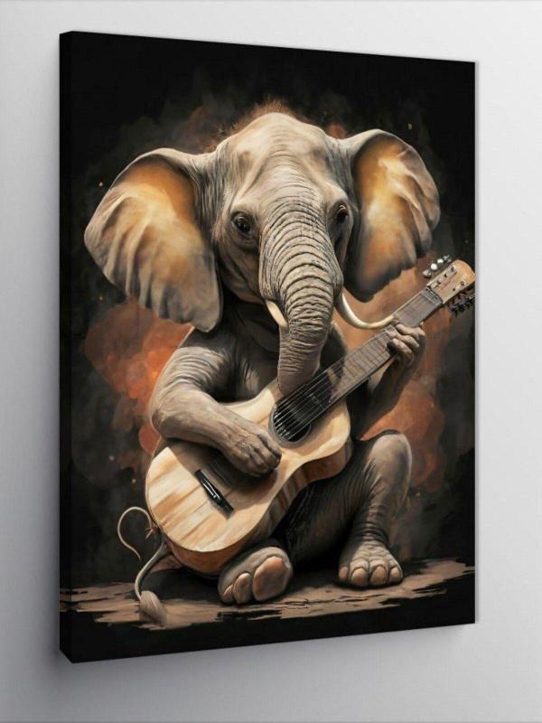 Ekart Kanvas Tablo gitar çalan fil - Image 1
