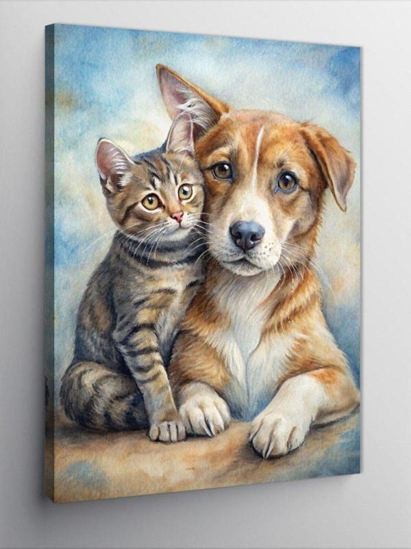 Ekart Kanvas Tablo Kedi ve Köpek dostluğu - Image 1