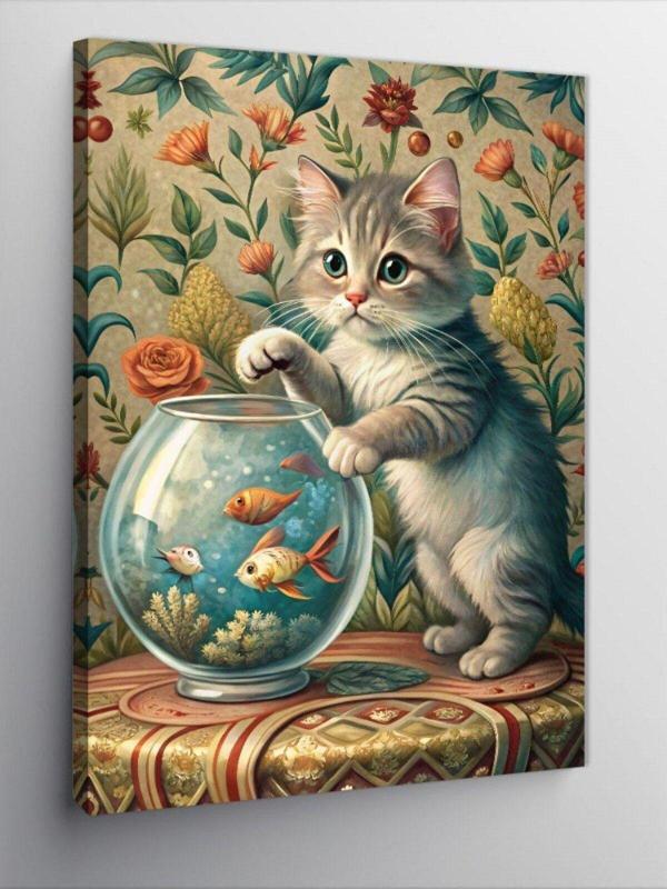 Ekart Kanvas Tablo Yavru Kedi Balık Avında - Image 1