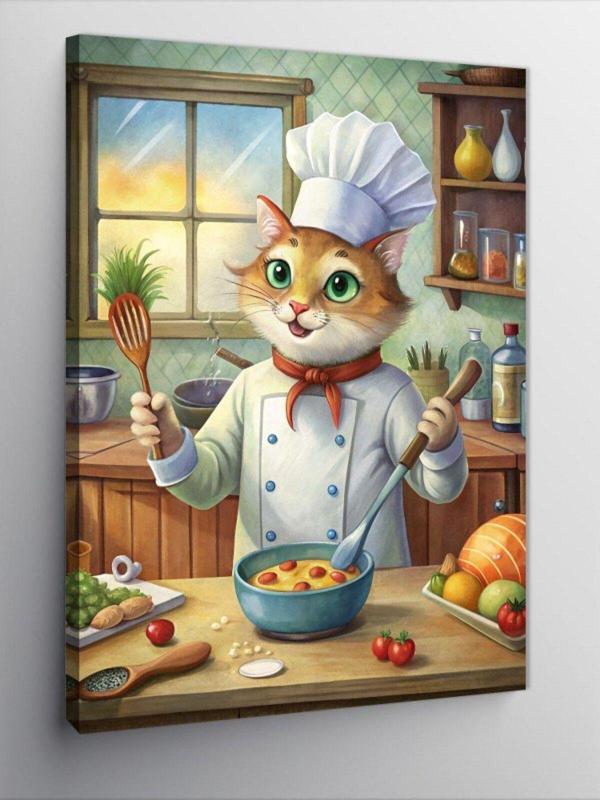 Ekart Kanvas Tablo Aşçı Kedi Mutfakta - Image 1