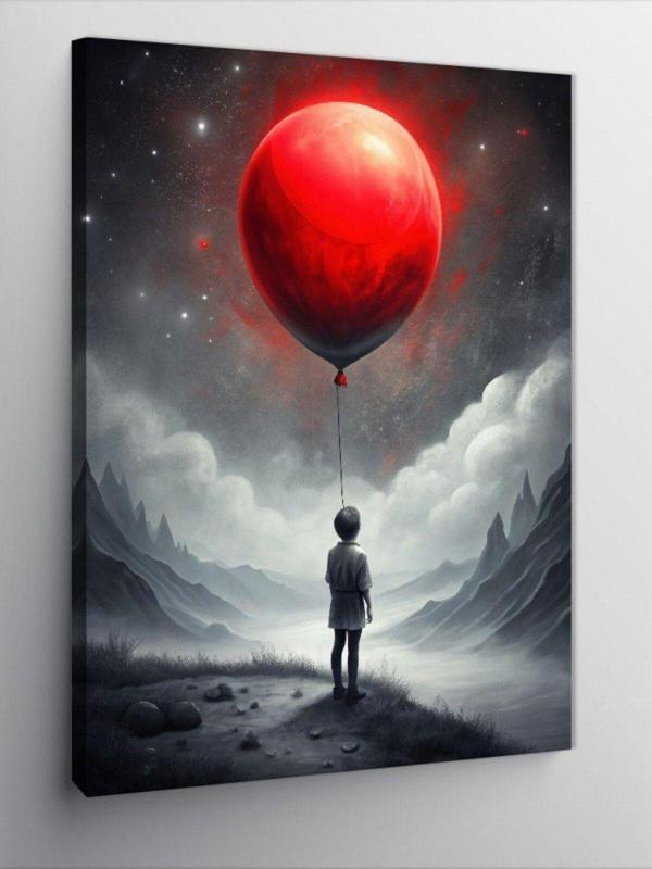 Ekart Kanvas Tablo Kırmızı Balonlu Çocuk - Image 1