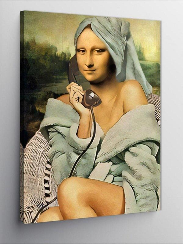 Ekart Kanvas Tablo Duştan Çıkan Telefonlu Mona Lisa - Image 1