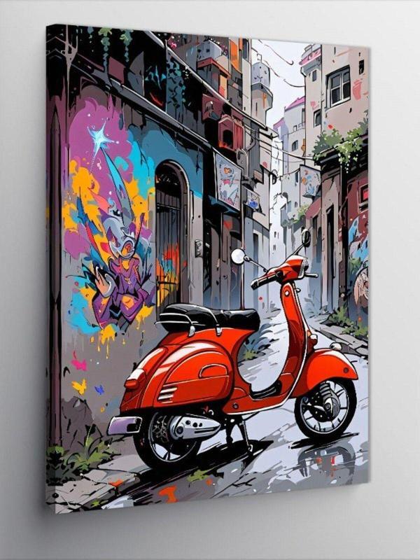 Ekart Kanvas Tablo Kırmızı Scooter Motor - Image 1