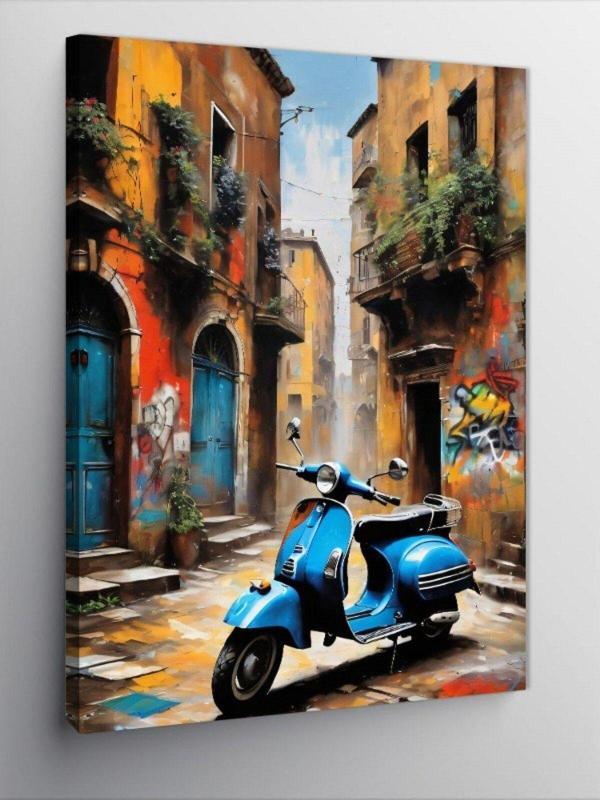 Ekart Kanvas Tablo Retro Scooter Motor - Image 1
