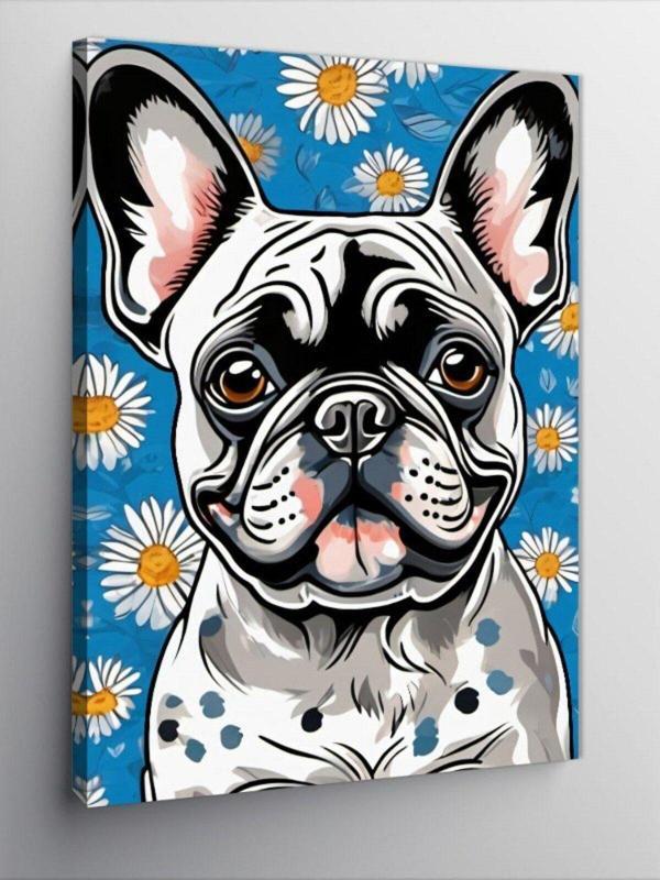 Ekart Kanvas Tablo Pug Cinsi Köpek Ve Papatya - Image 1
