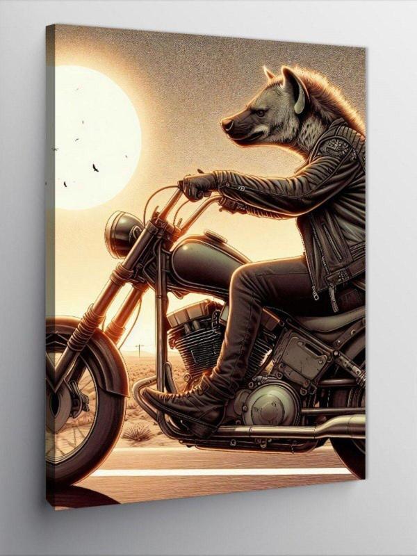 Ekart Kanvas Tablo Motosiklet Kullanan Sırtlan - Image 1