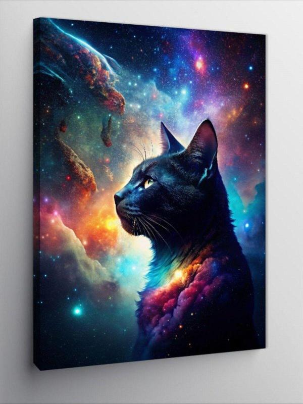 Ekart Kanvas Tablo Siyah Kedi Ve Galaksi - Image 1