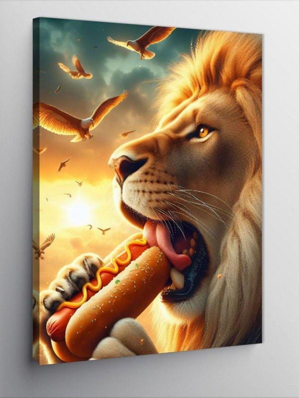 Ekart Kanvas Tablo Hotdog Yiyen Aslan - Image 1
