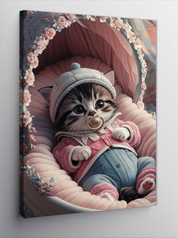 Ekart Kanvas Tablo Bebek Kedi - Image 1