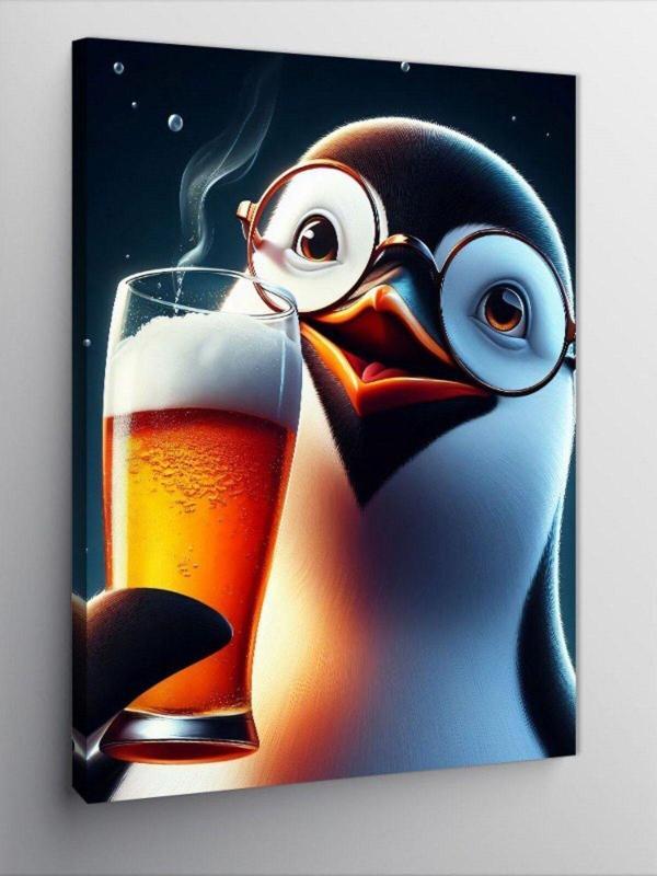 Ekart Kanvas Tablo Bira İçen Penguen - Image 1
