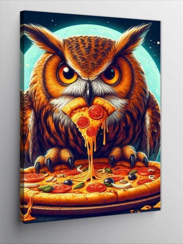 Ekart Kanvas Tablo Pizza Yiyen Baykuş - Image 1