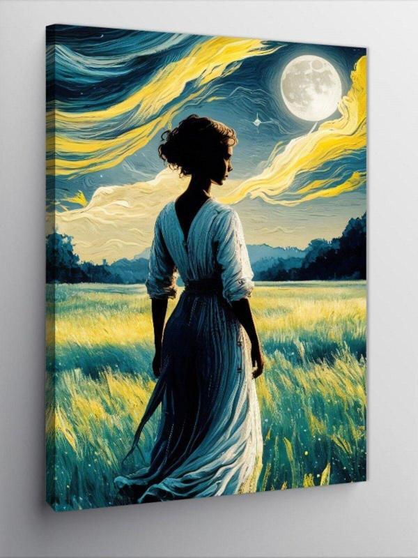 Ekart Kanvas Tablo Tarlada Kadın Ve Ay Van Gogh - Image 1