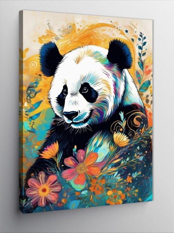 Ekart Kanvas Tablo Panda Ve Çiçekler - Image 1