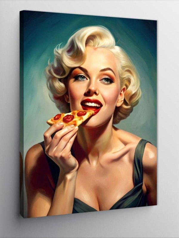 Ekart Kanvas Tablo Pizza Yiyen Marilyn Monroe - Image 1