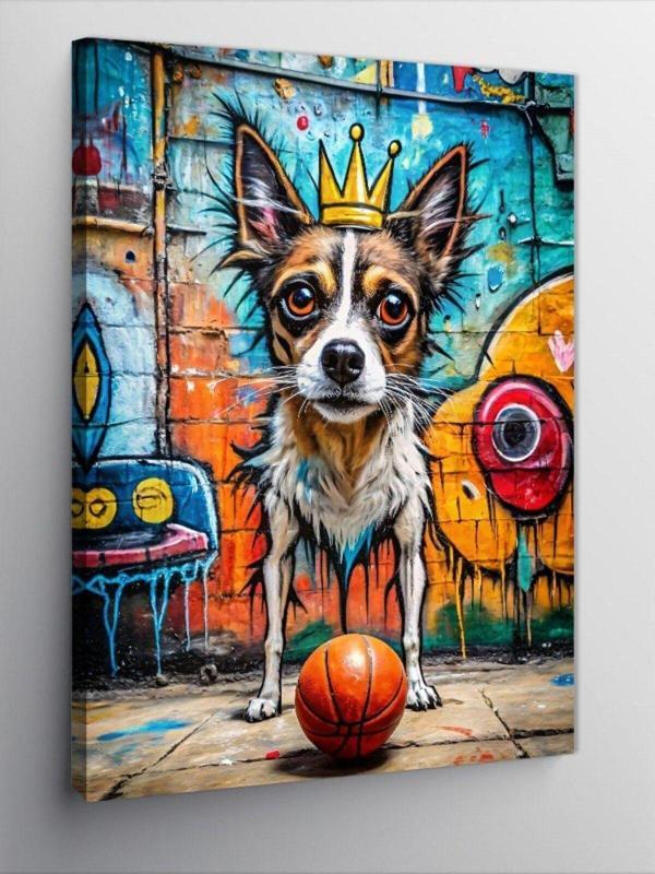 Ekart Kanvas Tablo Graffitiköpek Ve Basketbol Topu - Image 1
