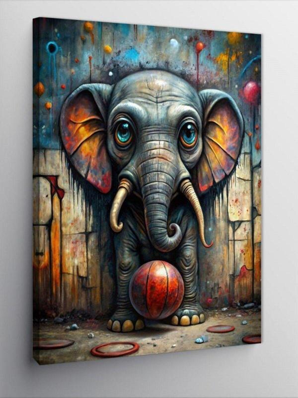 Ekart Kanvas Tablo Graffiti Fil Ve Basketbol Topu - Image 1