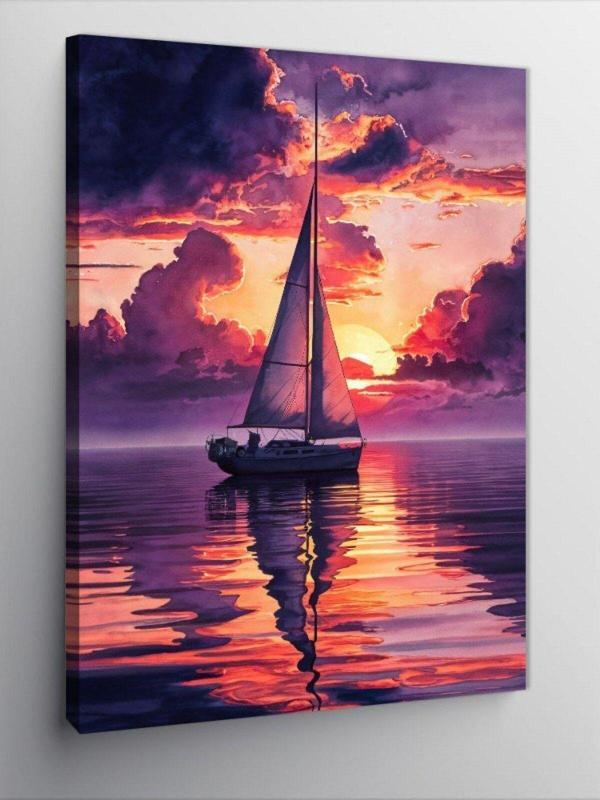 Ekart Kanvas Tablo Gün Batımı Ve Yelkenli - Image 1