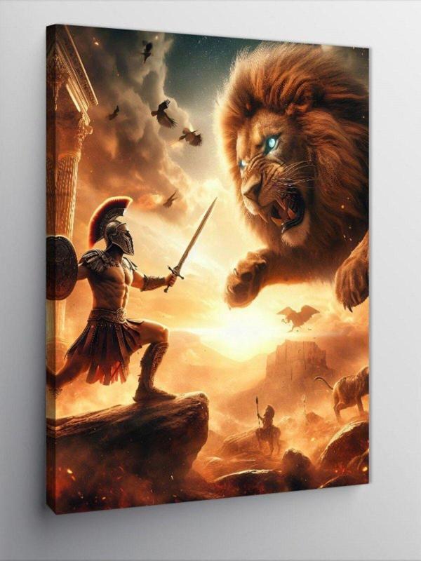 Ekart Kanvas Tablo Gladyatörle İle Aslan - Image 1