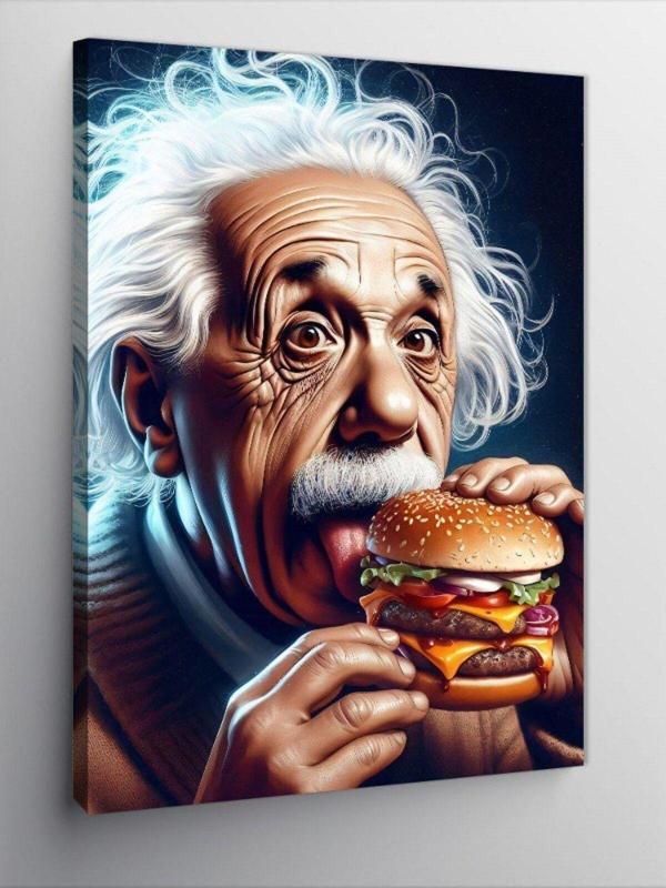 Ekart Kanvas Tablo Hamburger Yiyen Albert Einstein - Image 1