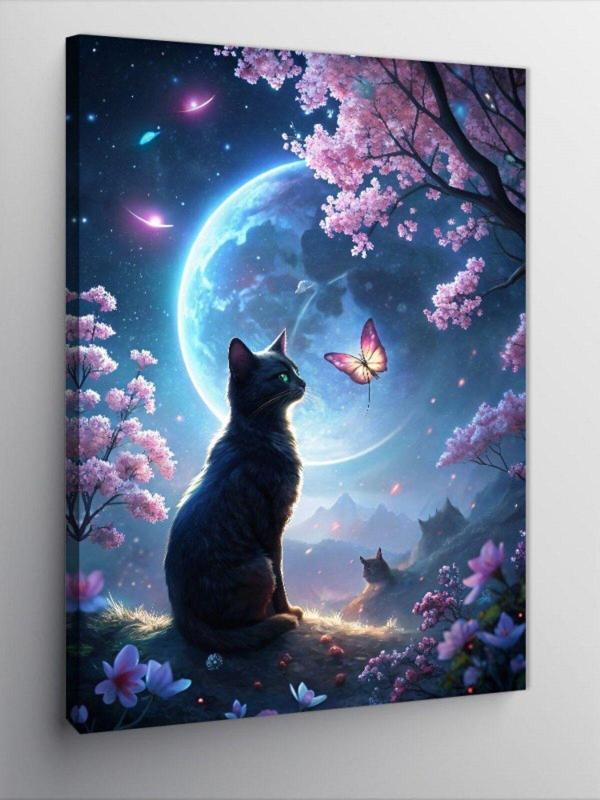 Ekart Kanvas Tablo Ormandaki Kedi Ve Kelebek - Image 1
